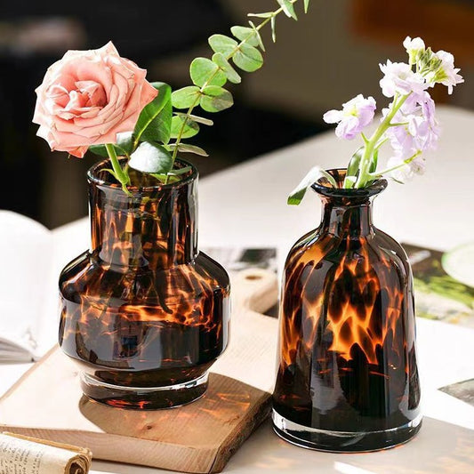 Leopard Print Glass Vase for Home Decor