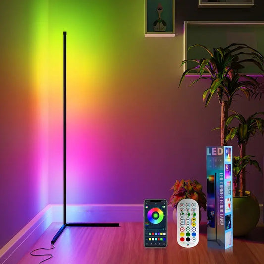 Modular RGB LED Corner Lamp with Music Sync, Smart App and Remote-Control Color Changing Ambience Light