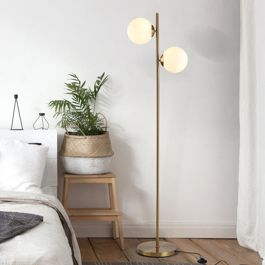 Sphere Floor Lamp for Living Room, Mid-Century Modern 2 Globe Pole Light for Bedroom, Bright LED Standing Lamps for Offices, Contemporary Living Room Decor - Gold/Antique Brass