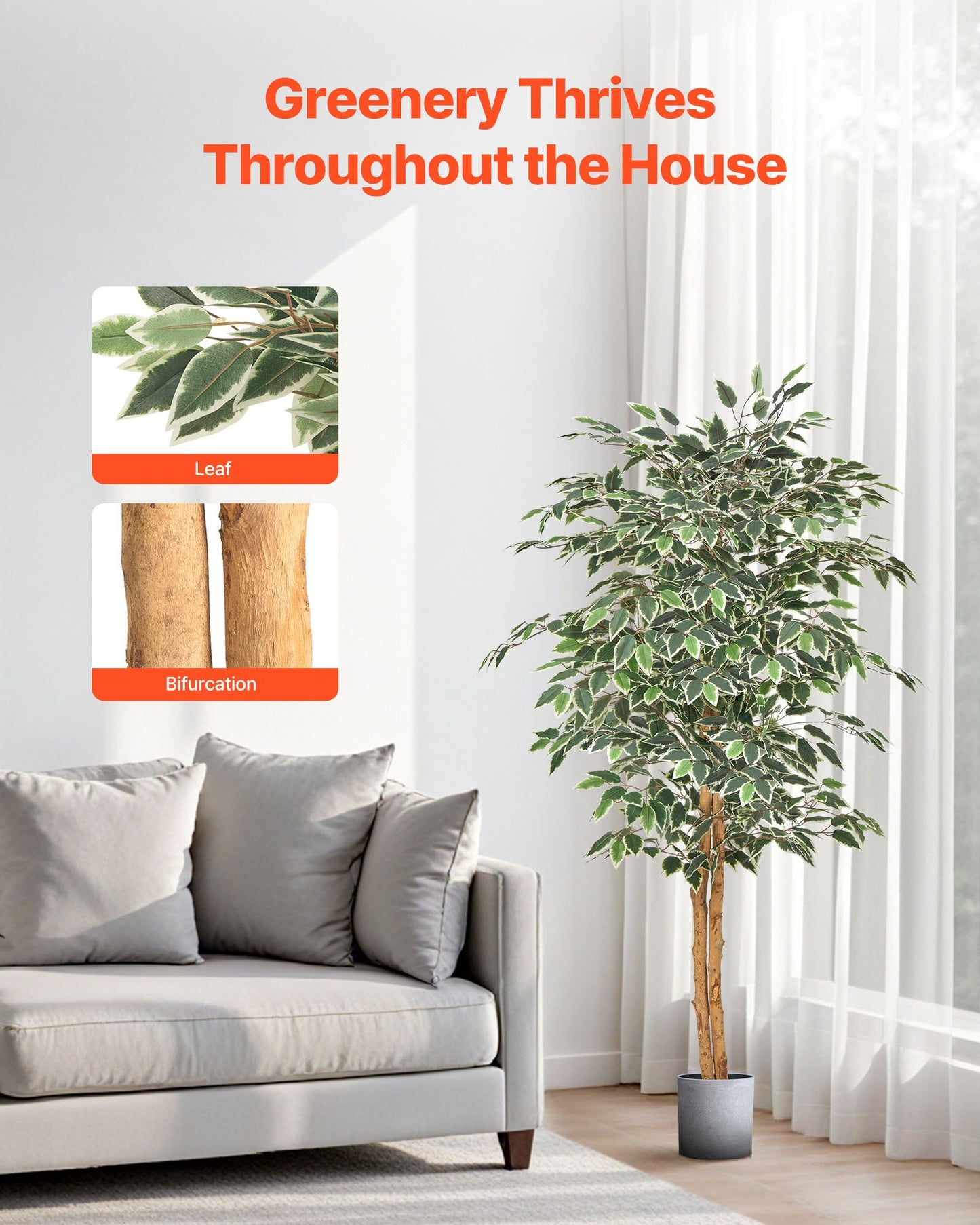 5FT Artificial Ficus Tree Tall Faux Plant With Black Pot For Indoor Decor